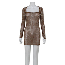 Load image into Gallery viewer, Arrival Women Clothing Square Collar Long Sleeve Rhinestone Affordable Luxury Sexy Dress High Waist Short Dress for Women