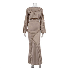 Load image into Gallery viewer, Graceful Fashionable Set Women Irregular Asymmetric Design Ruffled Long Sleeved Top Hip Skirt Two Piece Set