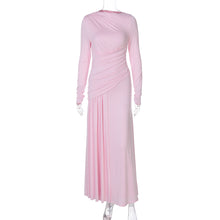 Load image into Gallery viewer, Women Clothing Summer Elegant Slim Pleated Zipper round Neck Long Sleeved Dress