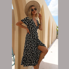Load image into Gallery viewer, Summer Sexy Chiffon Printed V-neck Dress Ruffled Beach Dress
