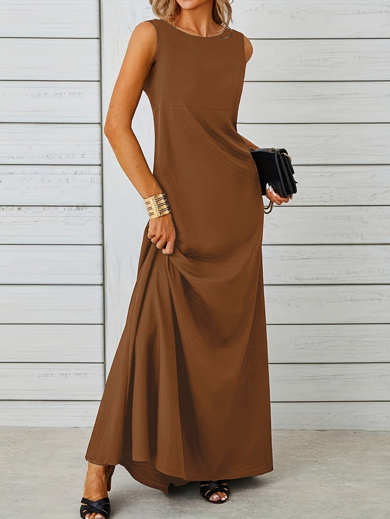 Sexy Sleeveless Dress Solid Color Mid Length Slim Strap Vest Dress
