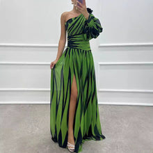 Load image into Gallery viewer, Spring Autumn Printed Diagonal Shoulder Split Dress Casual Loose Party Dress Dress