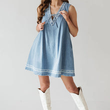 Load image into Gallery viewer, Summer Street Hipster V neck Sleeveless Embroidered Vest Denim Dress