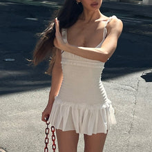 Load image into Gallery viewer, Women Clothing Spring Sexy Elegant Wooden Ear Pleated Strap Pleated Dress Short for Women