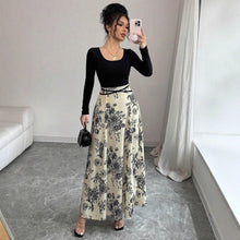Load image into Gallery viewer, Square Collar Dress Women Elegant Floral Print Long Sleeve Waist Dress