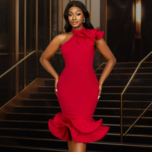 Load image into Gallery viewer, Elegant Half Turtleneck Ruffled Dress off Shoulder Ruffled Hem Cocktail Evening Dress