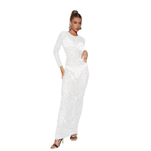 Load image into Gallery viewer, Women Wear Solid Color Mesh Drilling Long Sleeve Dress