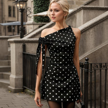 Load image into Gallery viewer, Women Summer Retro Dots Sleeveless Slim Fit One Side Lace off Shoulder Short Dress