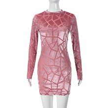Load image into Gallery viewer, Women Hip Wear round Neck Long Sleeve Flocking Sexy Short Hip Dress