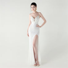 Load image into Gallery viewer, Bead Tube Craft Boning Corset Lace Waist Controlled Sequined Slim Slimming Cocktail Evening Dress