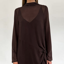 Load image into Gallery viewer, Spring Summer Arrival Mesh See through round Neck Long Sleeve Lace up Bow Split Dress Women