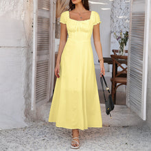 Load image into Gallery viewer, Spring Summer Elegant Solid Color Tied Pleating Puff Sleeve French Dress Women Clothing