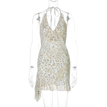 Load image into Gallery viewer, Summer Sexy Leopard Print Printed Sexy Deep V Plunge Sheath Wooden Ear Halter Dress Women