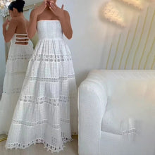 Load image into Gallery viewer, Casual Maxi Dress Spring High Sense Embroidery Hollow Out Cutout out Tube Top Dress Women Clothing