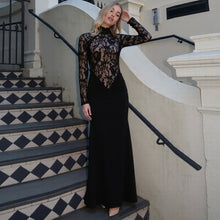 Load image into Gallery viewer, Autumn Winter Women Clothing High Neck Sexy Hollow Out Cutout out See through Lace Slim Fit Long Sleeved Elegant Dress