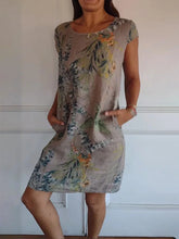 Load image into Gallery viewer, Women Clothing Summer Cotton Linen round Neck Printed with Pocket