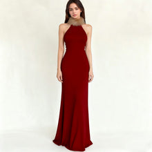 Load image into Gallery viewer, Retro Christmas Red Fur Stitching Contrast Color Vest Maxi Dress Elegant Slim Mop Evening Dress Annual Party Dress