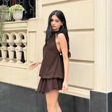 Load image into Gallery viewer, Retro Solid Color Elegant Stitching Pleated Backless Lace up Sexy Halter Dress