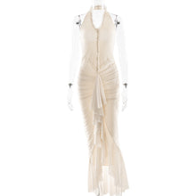 Load image into Gallery viewer, Arrival Sexy Halter Dress Summer Deep V Plunge Ruffled Slit Pleated Dress