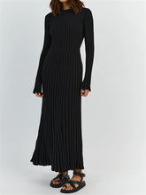 Load image into Gallery viewer, Long Sleeve Round Neck Tight Knitted Dress Autumn Sweater Dress Sunken Stripe Solid Color Base Dress