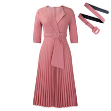 Load image into Gallery viewer, Autumn Winter Women Clothing Office Tailored Collar Pleat Waisted Dress