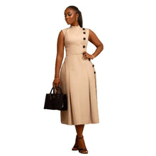 Load image into Gallery viewer, Elegant Waist Controlled Stand Collar Sleeveless Fastener Decoration Dress