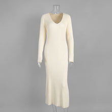 Load image into Gallery viewer, Solid Color Long Sleeve Dress Women Autumn Winter Elegant V neck Slim Hip Knitwear Dress