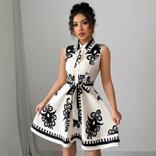 Load image into Gallery viewer, Summer Women Clothing Printed Waist Controlled Lace up Sleeveless Dress