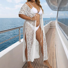 Load image into Gallery viewer, Women Coat Women Clothing Sexy Deep V Plunge See through Lace Waist Trimming Lace up Beach Beach Cover Up Split