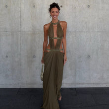 Load image into Gallery viewer, Solid Color Stitching Hollow Out Cutout Backless Sequ Dress Net Women Yarn Vacation Maxi Dress