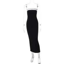 Load image into Gallery viewer, Women Clothing Spring Summer Sexy Tube Top Black White Color Matching Waist Slimming Slit Dress