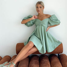 Load image into Gallery viewer, Off Neck Short Dress for Women Summer Puff Sleeve High Waist A line Dress French Princess Dress for Women