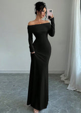 Load image into Gallery viewer, Women Clothing Autumn off Shoulder Four Sided Stretch Dress Tight off Shoulder Long Formal Dress