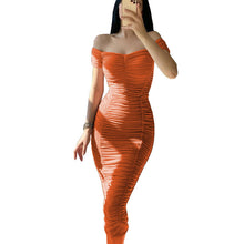 Load image into Gallery viewer, Solid Color Dress Elegant Summer Women Clothing off-Shoulder Pleated Dress