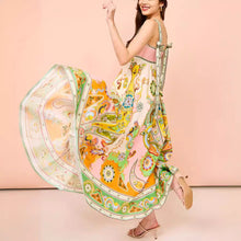 Load image into Gallery viewer, Sexy Women Clothing Sling Graffiti Printing Sleeveless Bow Swing Cotton Linen Dress