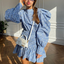 Load image into Gallery viewer, Women Clothing Spring Printed Floral Dress Long Sleeve Cinched Pleated Casual Dress