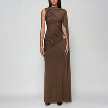 Load image into Gallery viewer, Autumn Winter Sexy Slim Waist Ribbon Pleated Solid Color Dress Elegant Dress
