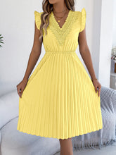 Load image into Gallery viewer, Women Clothing Spring Summer Casual Lace V neck Wooden Ear Cinched Pleated Dress