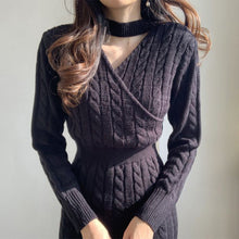 Load image into Gallery viewer, Chic Personality All Match Round Neck Hemp Pattern Front Back Wearable Design Sneaky Design Split Sweater Dress Women