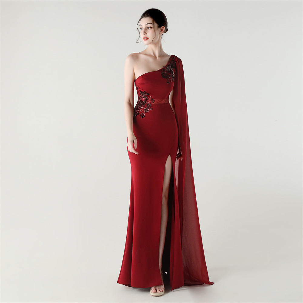 Tulle Shawl Three Dimensional Bead Tube Embroidery Craft One Shoulder Slim Slimming Social Celebration