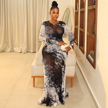 Load image into Gallery viewer, Personality Women Printed Wear Straight Hip Colorblock round Neck Long Sleeved Dress