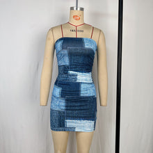 Load image into Gallery viewer, Women Clothing Summer Printed Slim Fit Sheath Dress Denim Color Advanced Tube Top