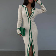 Load image into Gallery viewer, Slim Collared Patchwork Women Long Sleeved Cardigan Dress