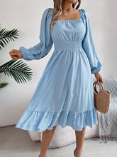 Load image into Gallery viewer, Spring Summer Casual Solid Color Square Collar Long Sleeve Waist Trimming Ruffles A line Dress Women Clothing