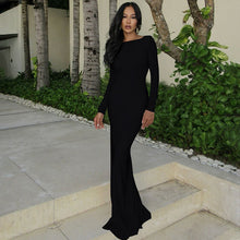 Load image into Gallery viewer, Autumn Winter Solid Color Elegant Sexy Backless Formal Dress Chain Long Sleeve Slim Dress