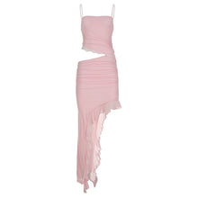 Load image into Gallery viewer, Vacation Women Clothing Cropped Outfit Ruffled Mesh Dress Irregular Asymmetric Solid Color Elegant Graceful Halter