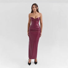 Load image into Gallery viewer, Leather Tube Top Dress Sexy Lace up Slit Sheath Maxi Dress Evening Dress