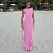 Load image into Gallery viewer, Sleeveless Tight Dress Women round Neck Knitted Solid Color Beach Summer Dress Women Clothing