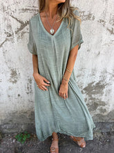 Load image into Gallery viewer, Cotton Linen V neck Semi Formal Dress
