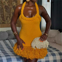 Load image into Gallery viewer, Autumn Winter Hand Woven Twine Rope Shoulder Strap Tassel Dress Swing Short Dress
